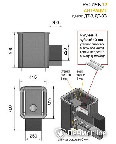 Печь для бани Везувий Русичъ Антрацит 12 (ДТ-3С) в Омске