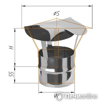 Дымоход Феррум Зонт нержавеющий 0.5 d-150 по воде в Омске